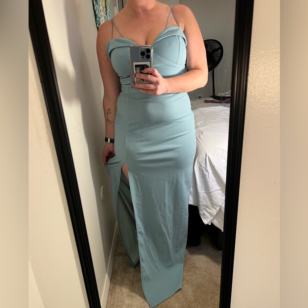 Long dusty blue dress